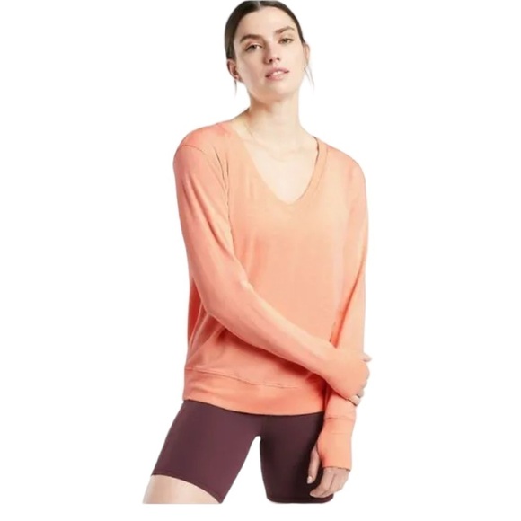 Athleta V Neck Sunrise Sweatshirt in Beach Peach Heather Plus Size 2X - Picture 4 of 14